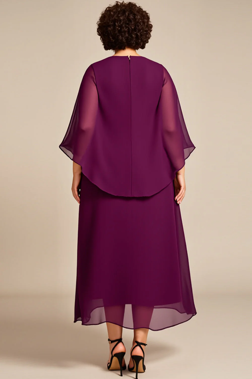 Szyfon A Line Fioletowa Długość Herbaty Plus Size Sukienka Dla Matki Panny Młodej - Image 2