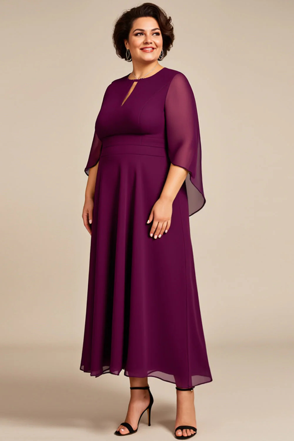 Szyfon A Line Fioletowa Długość Herbaty Plus Size Sukienka Dla Matki Panny Młodej - Image 3