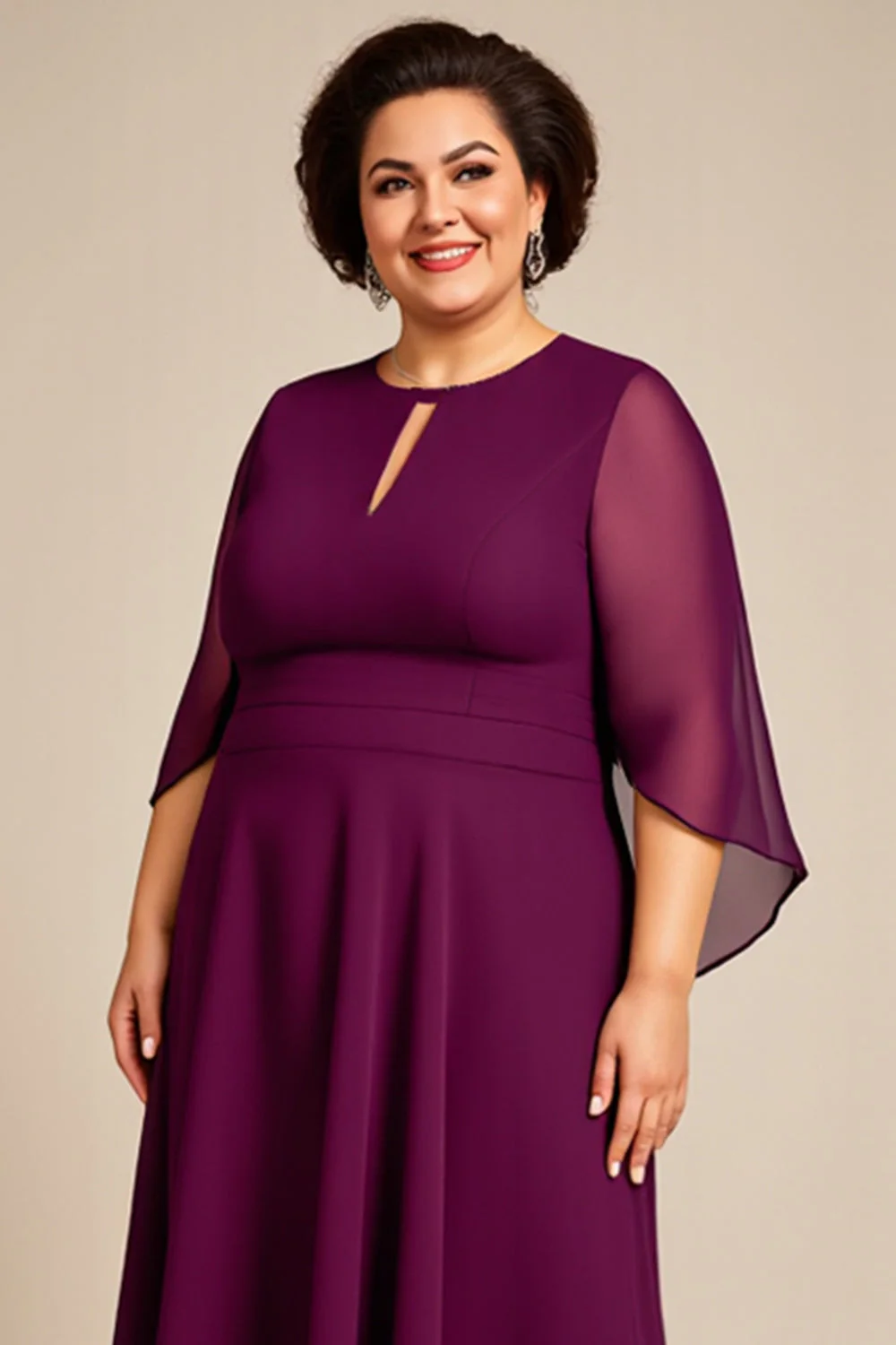 Szyfon A Line Fioletowa Długość Herbaty Plus Size Sukienka Dla Matki Panny Młodej - Image 4