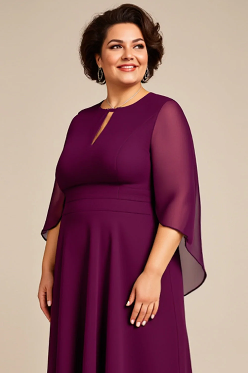 Szyfon A Line Fioletowa Długość Herbaty Plus Size Sukienka Dla Matki Panny Młodej - Image 6