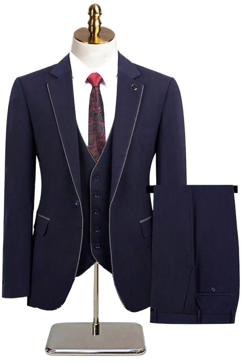 Taupe 3-częściowe męskie garnitury wizytowe z klapą o wycięciu slim fit i jednym guzikiem - Image 10