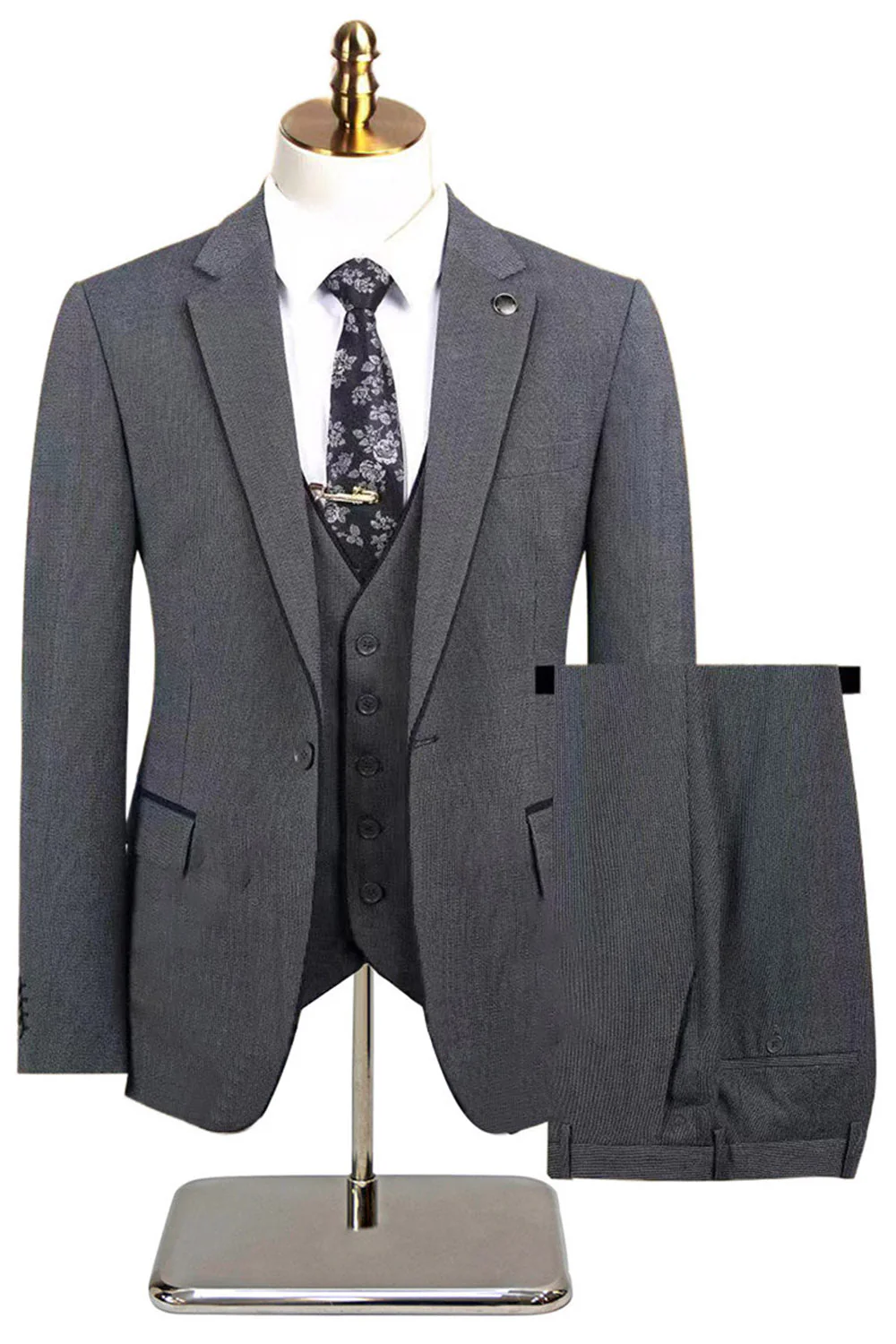 Taupe 3-częściowe męskie garnitury wizytowe z klapą o wycięciu slim fit i jednym guzikiem - Image 11