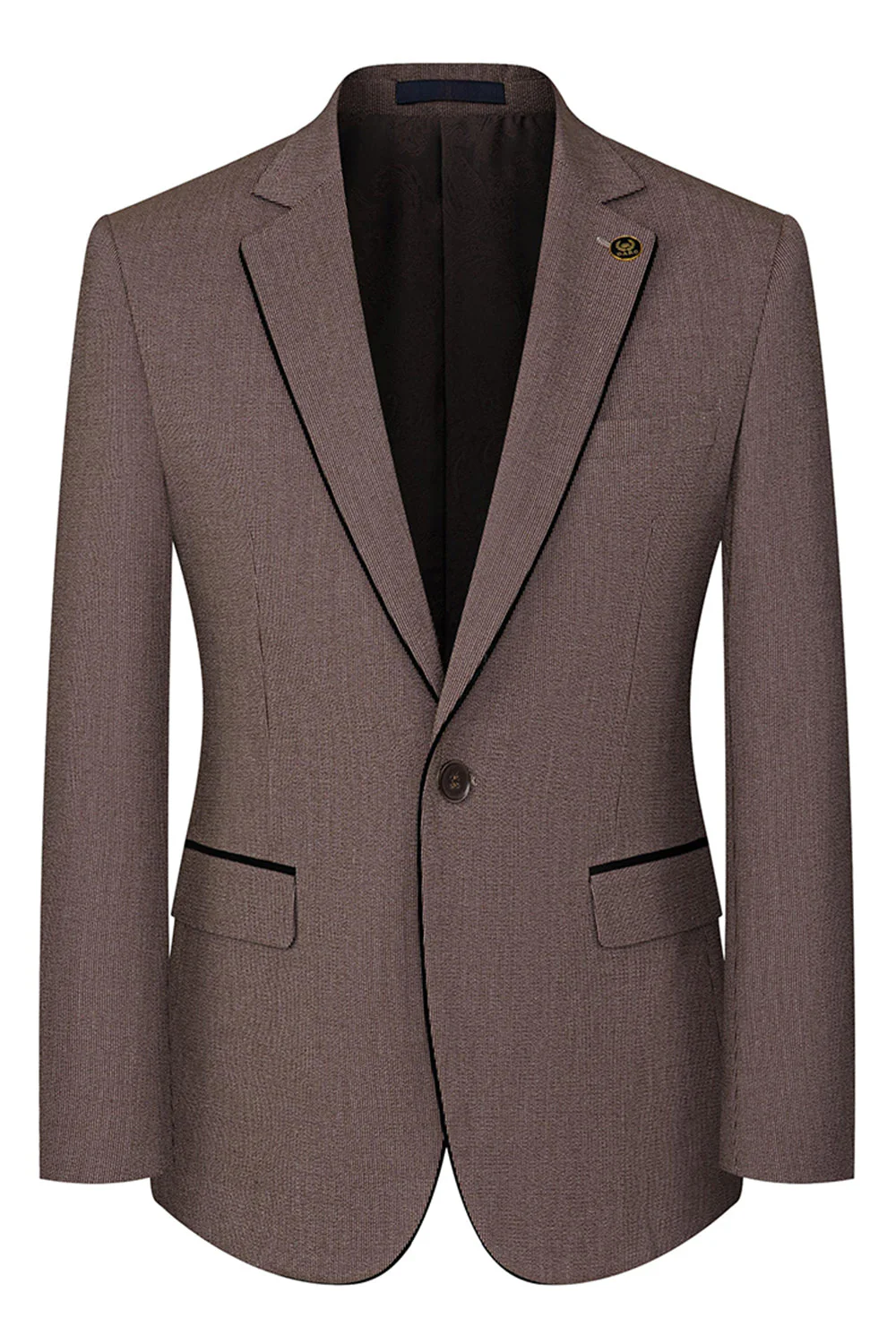 Taupe 3-częściowe męskie garnitury wizytowe z klapą o wycięciu slim fit i jednym guzikiem - Image 2