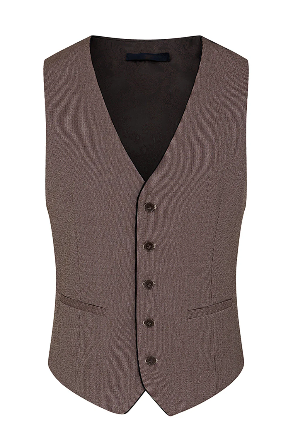 Taupe 3-częściowe męskie garnitury wizytowe z klapą o wycięciu slim fit i jednym guzikiem - Image 4