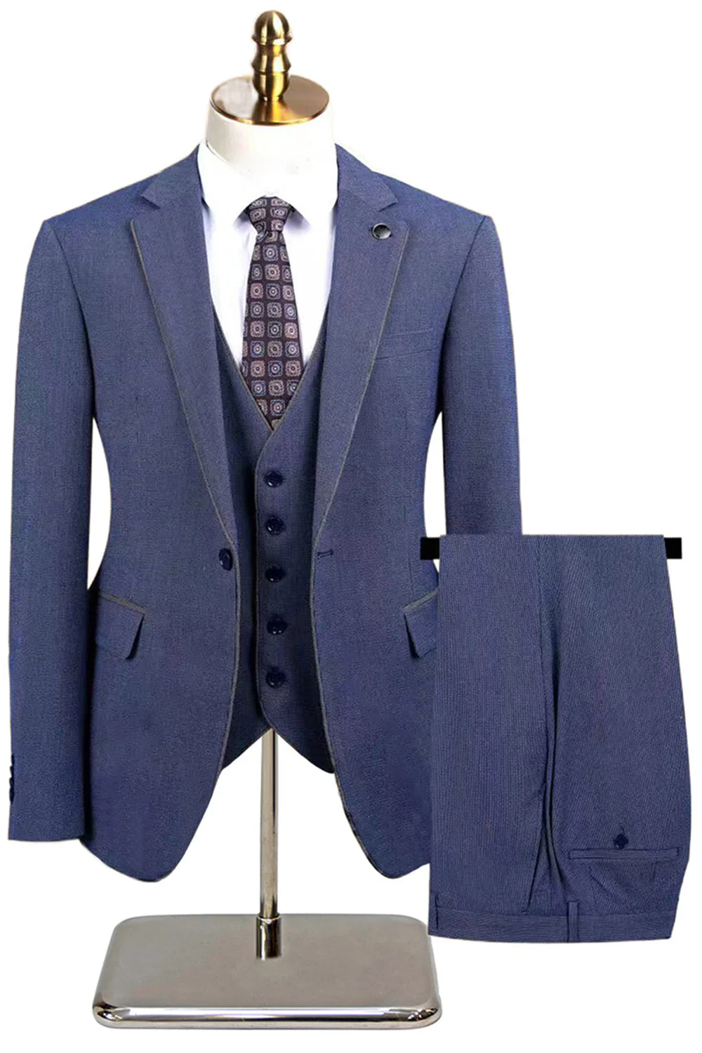 Taupe 3-częściowe męskie garnitury wizytowe z klapą o wycięciu slim fit i jednym guzikiem - Image 9