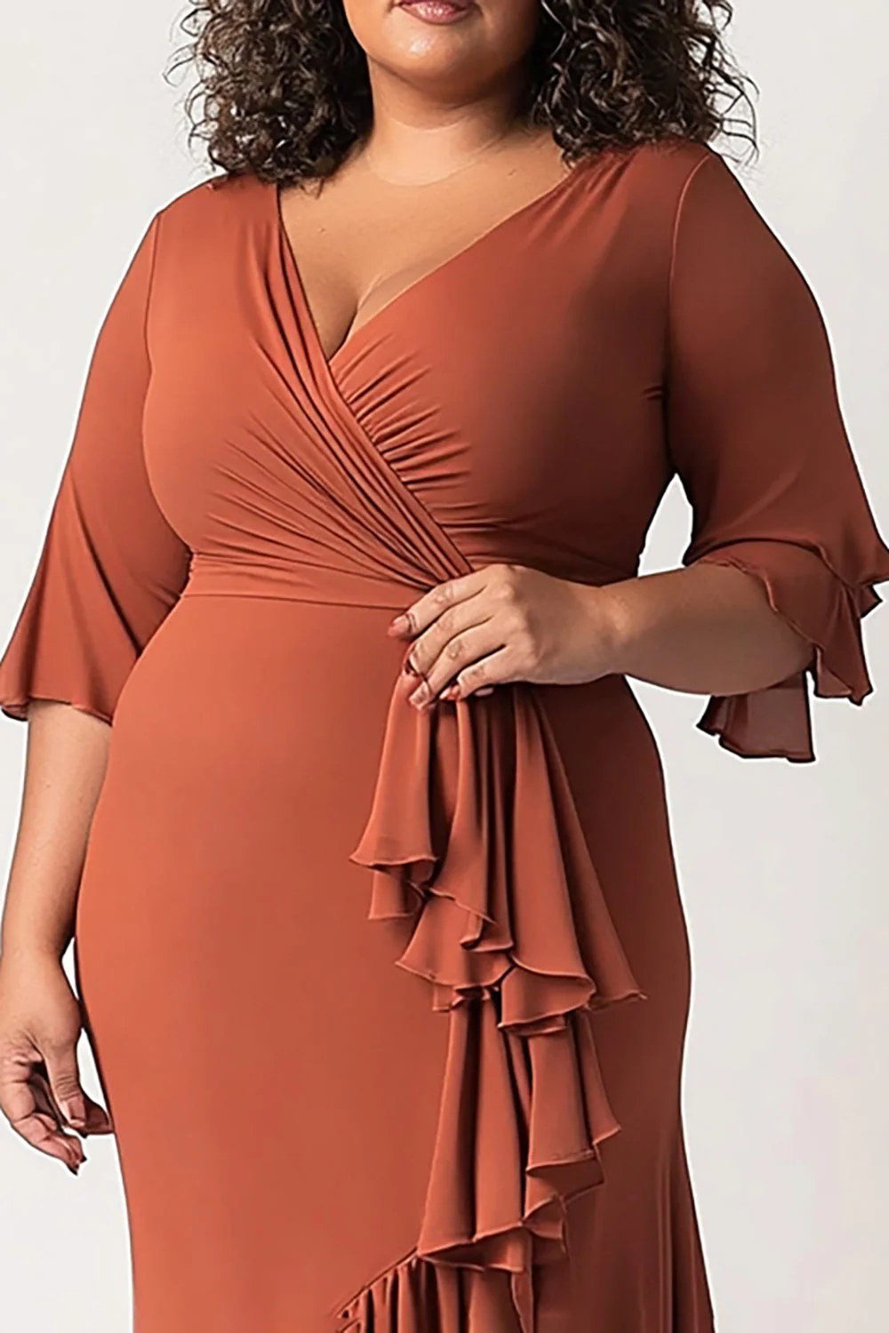 Terakota Plus Size Szyfon Długa Sukienki Na Wesele z Falbankami - Image 2