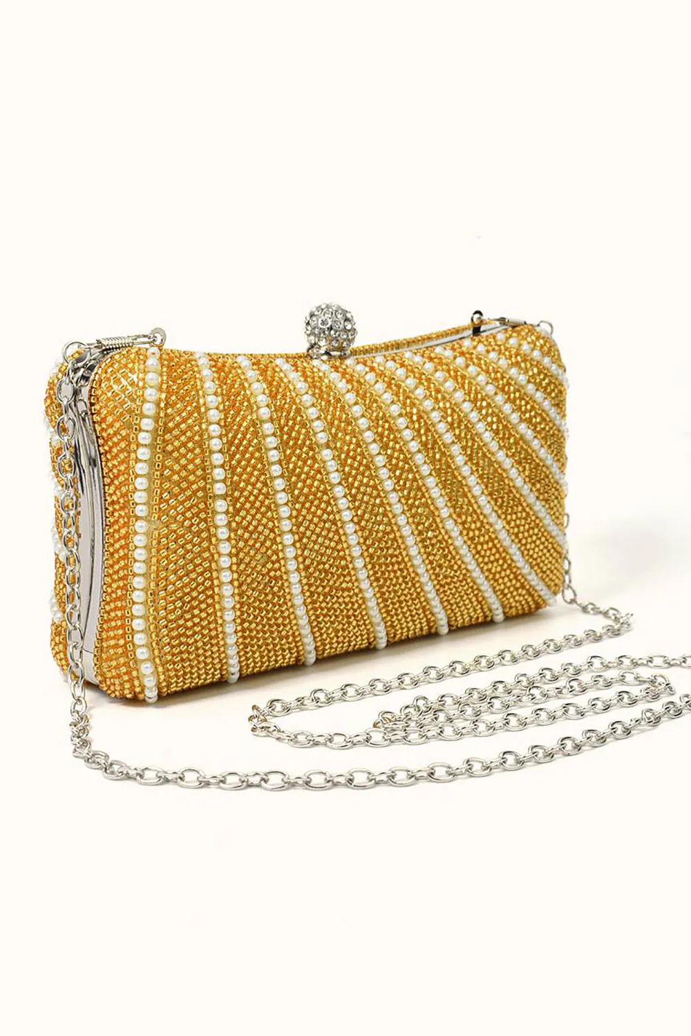Torba na kopertówkę Golden Sparkly Rhinestone Pearl - Image 2