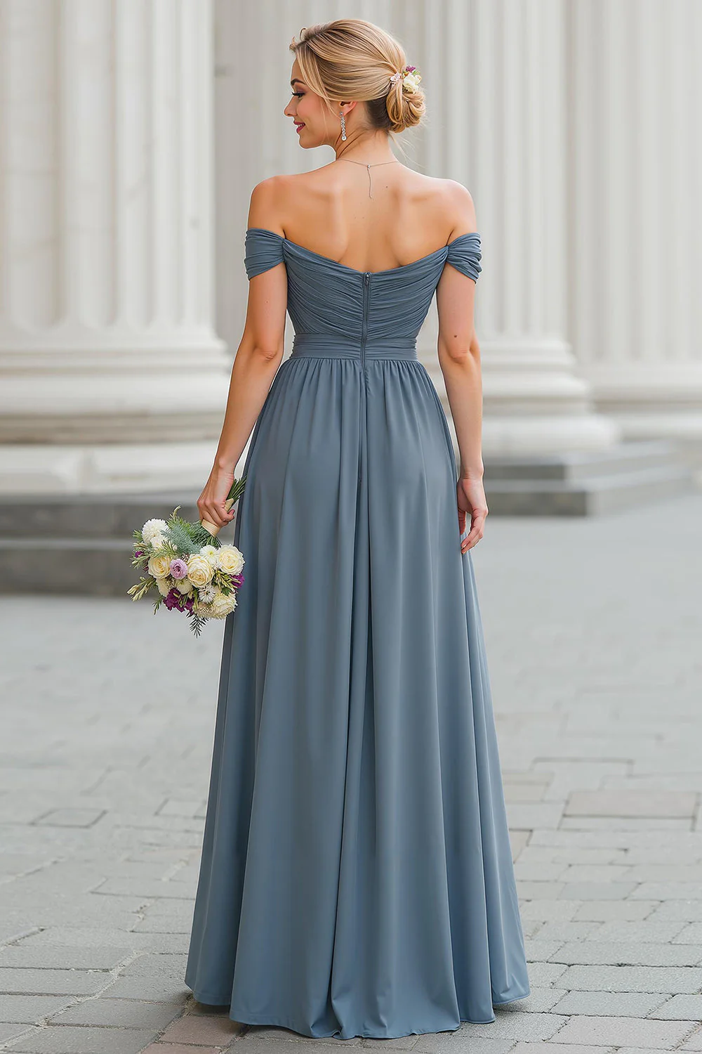 Twilight A Line Off the Shoulder Maxi sukienka dla druhen z rozcięciem - Image 2
