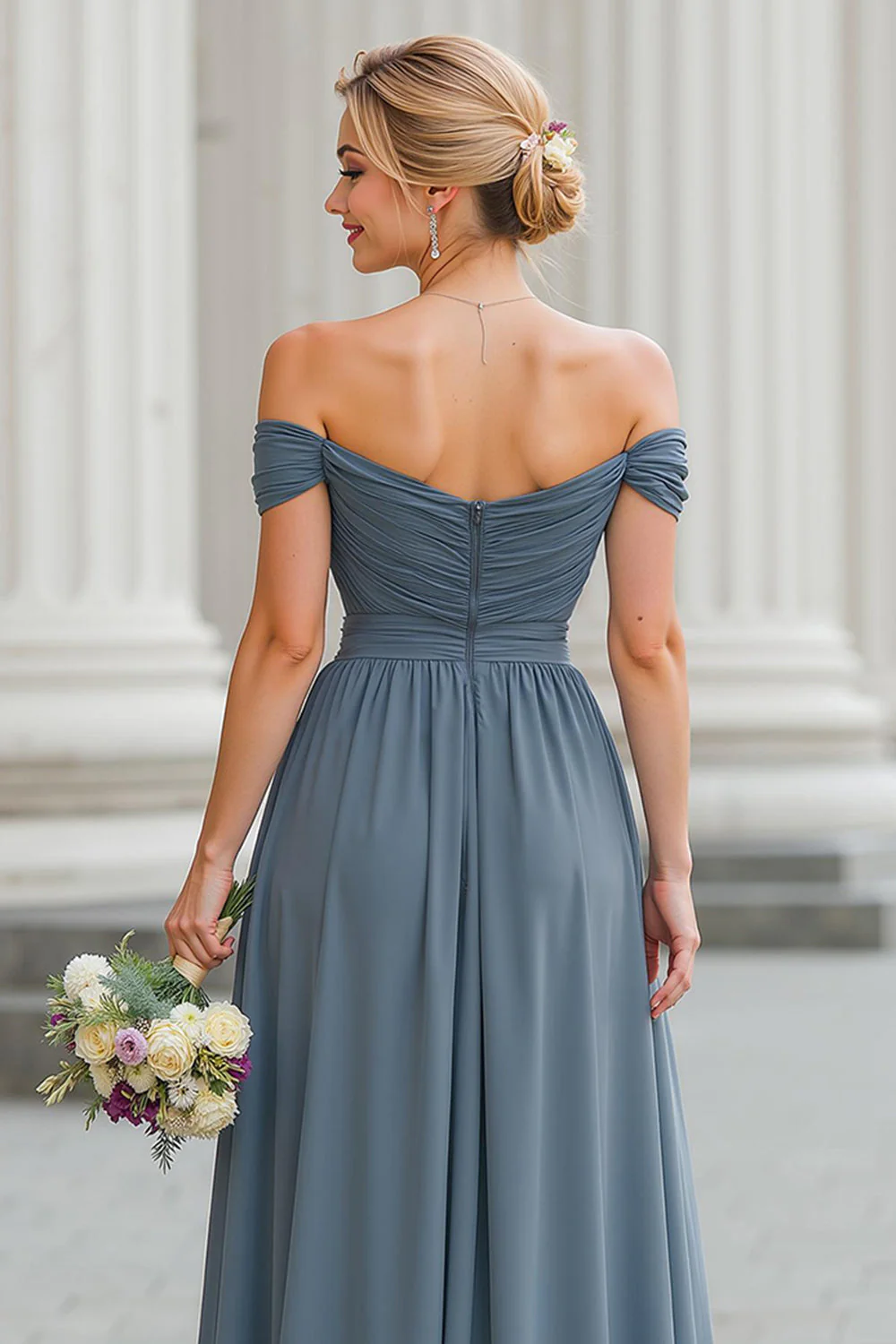 Twilight A Line Off the Shoulder Maxi sukienka dla druhen z rozcięciem - Image 4
