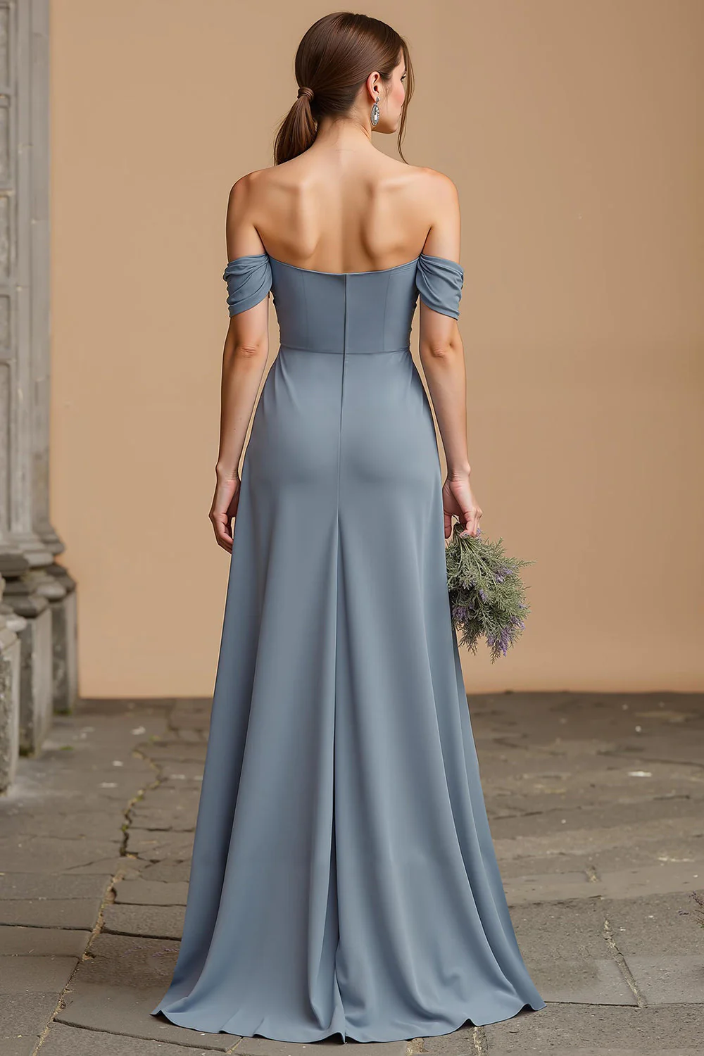 Twilight Long A Line Off Shoulder Sukienka dla druhny z rozcięciem - Image 2