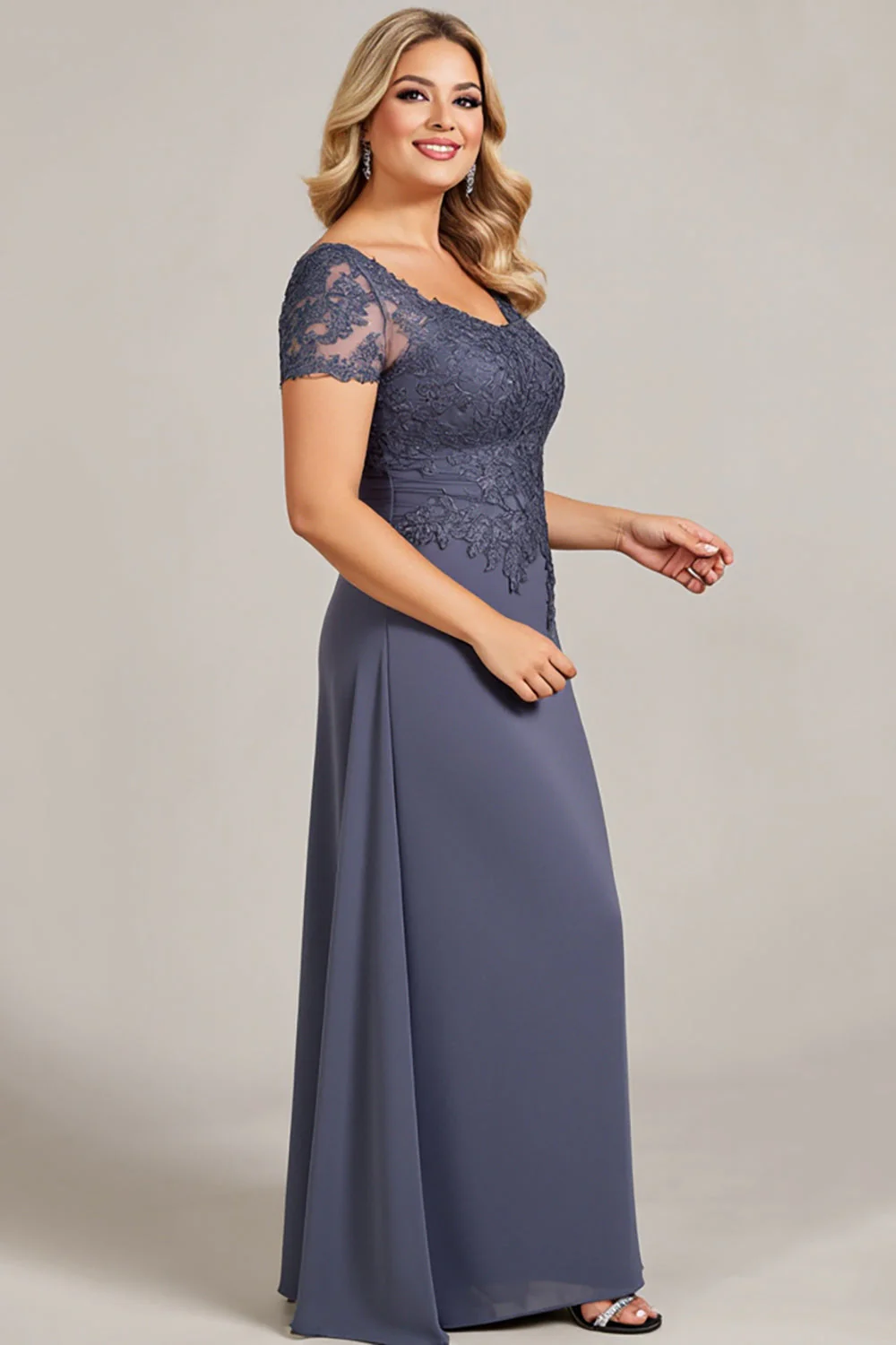 Zmierzch Plus Size Szyfon Długa Sukienki Na Wesele z Koronki - Image 3