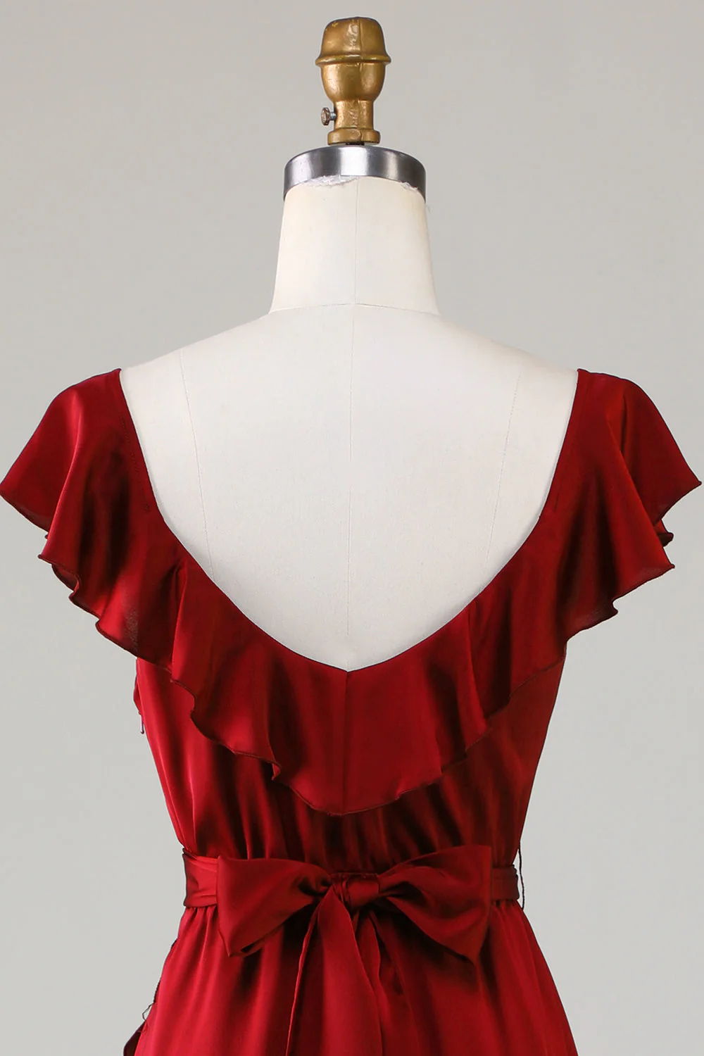 V-Neck Burgundy Suknia dla druhen z marszczeniami - Image 5
