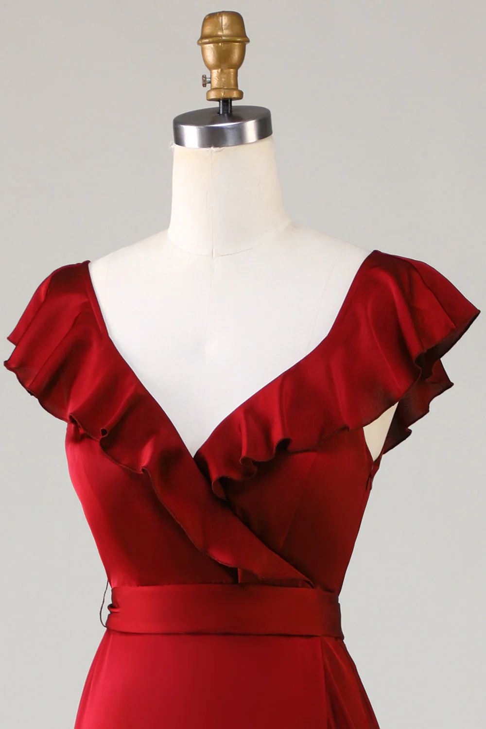 V-Neck Burgundy Suknia dla druhen z marszczeniami - Image 6