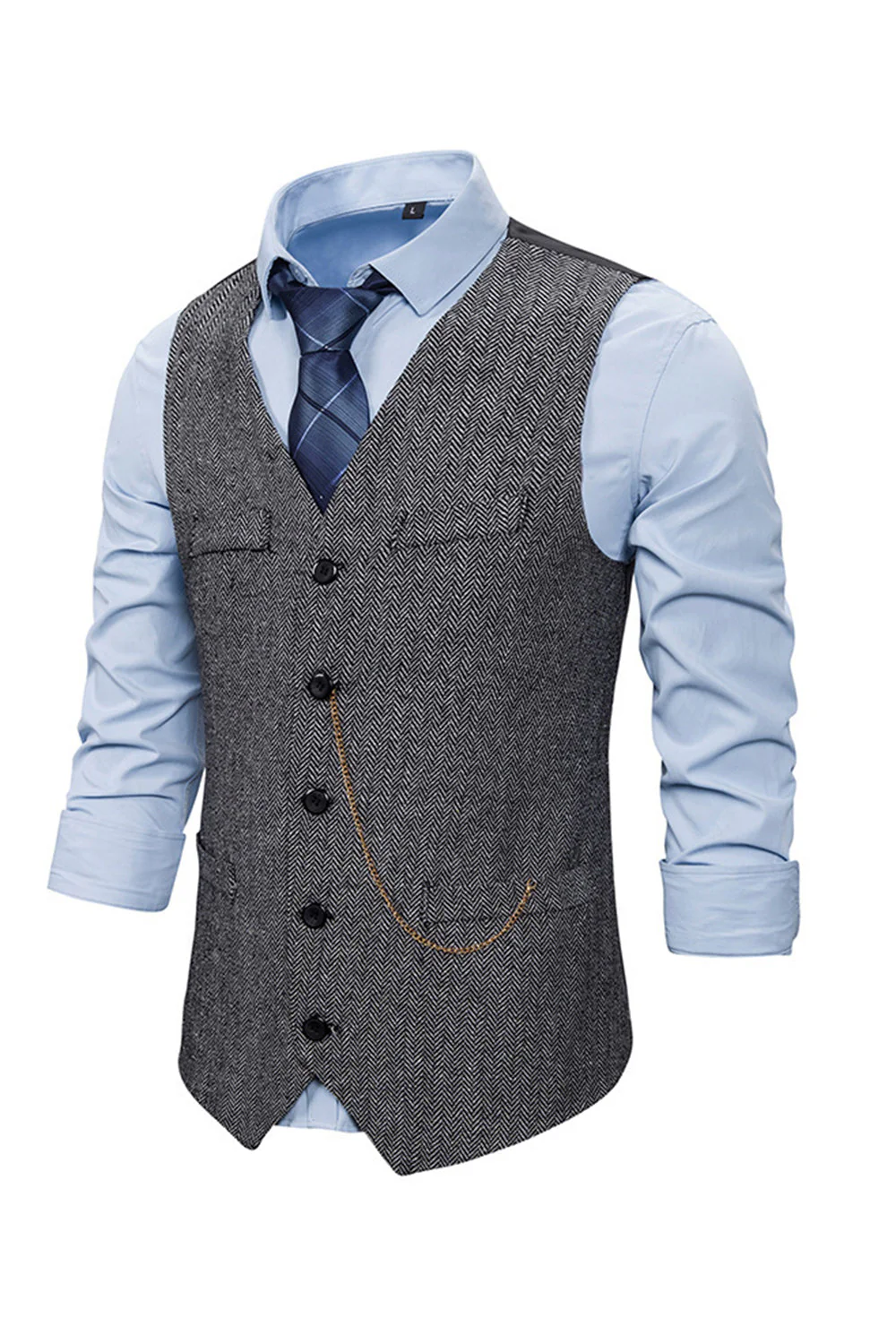 V Neck Single Breasted Męska Szara Kamizelka Casual - Image 3