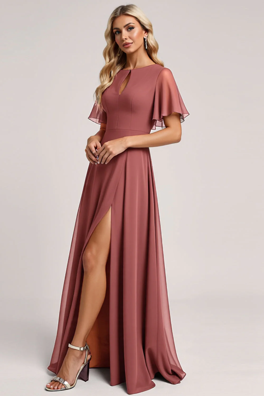 Vintage Mauve A Line Szyfonowa sukienka dla druhny - Image 2