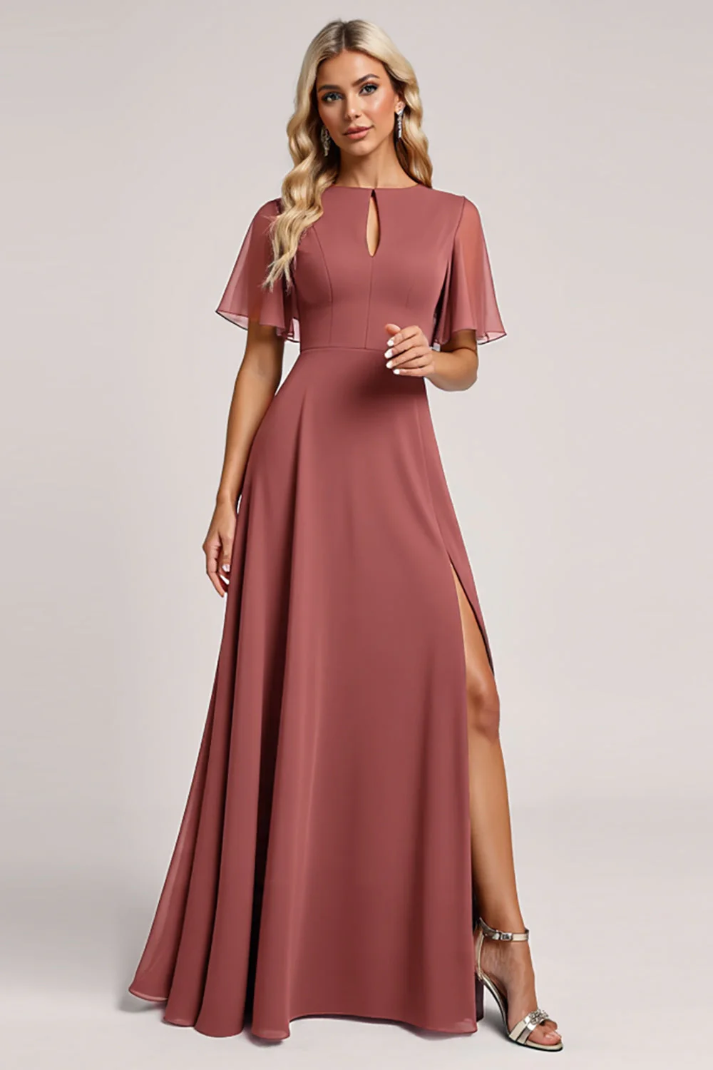 Vintage Mauve A Line Szyfonowa sukienka dla druhny - Image 3