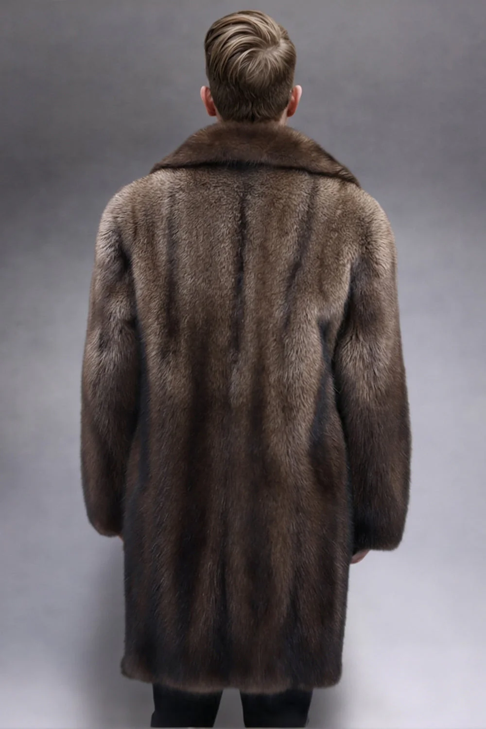 Wielbłądzi karbowany lapel gruby sztuczne futro długi męski płaszcz - Image 2