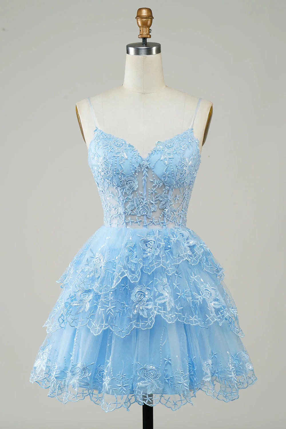 Wspaniałe paski spaghetti z linii ciemnoniebieski błyszczący gorset Homecoming Dress - Image 15