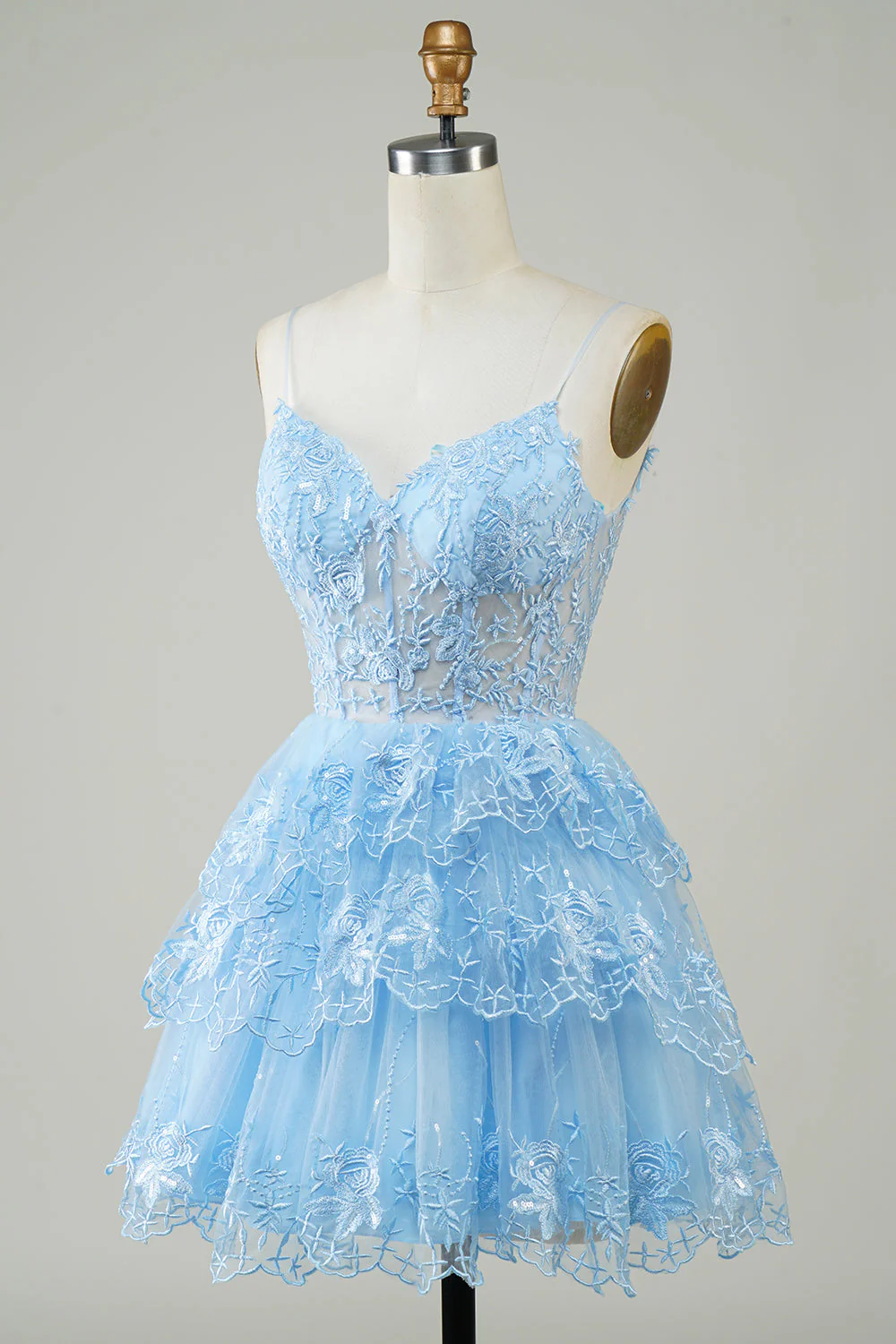 Wspaniałe paski spaghetti z linii ciemnoniebieski błyszczący gorset Homecoming Dress - Image 17