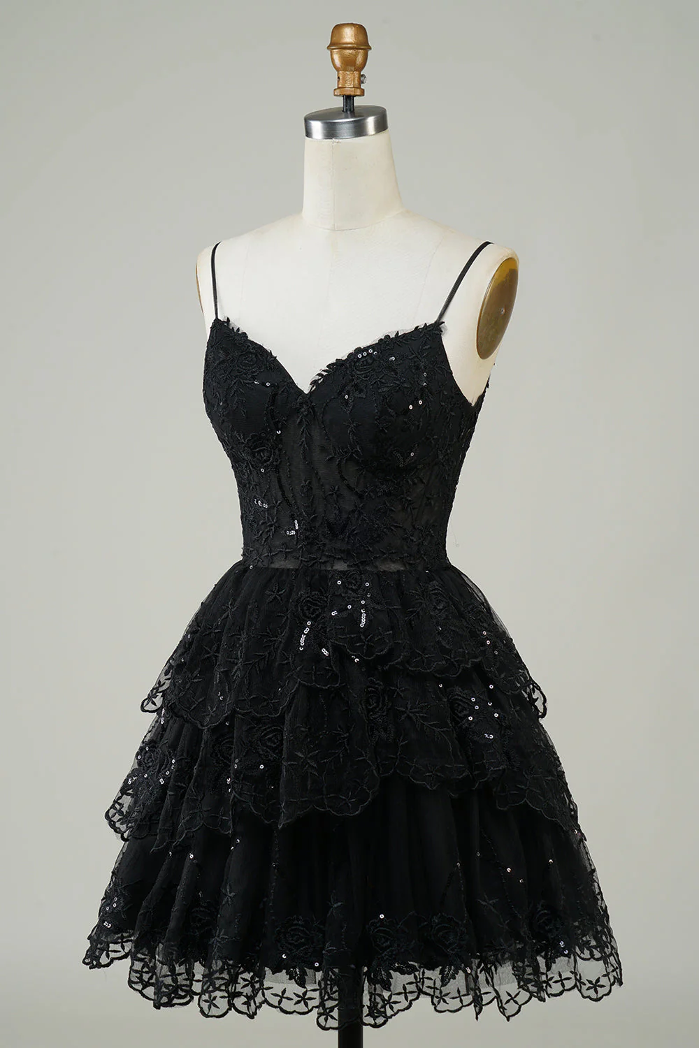 Wspaniałe paski spaghetti z linii Czarny błyszczący gorset Homecoming Dress - Image 3