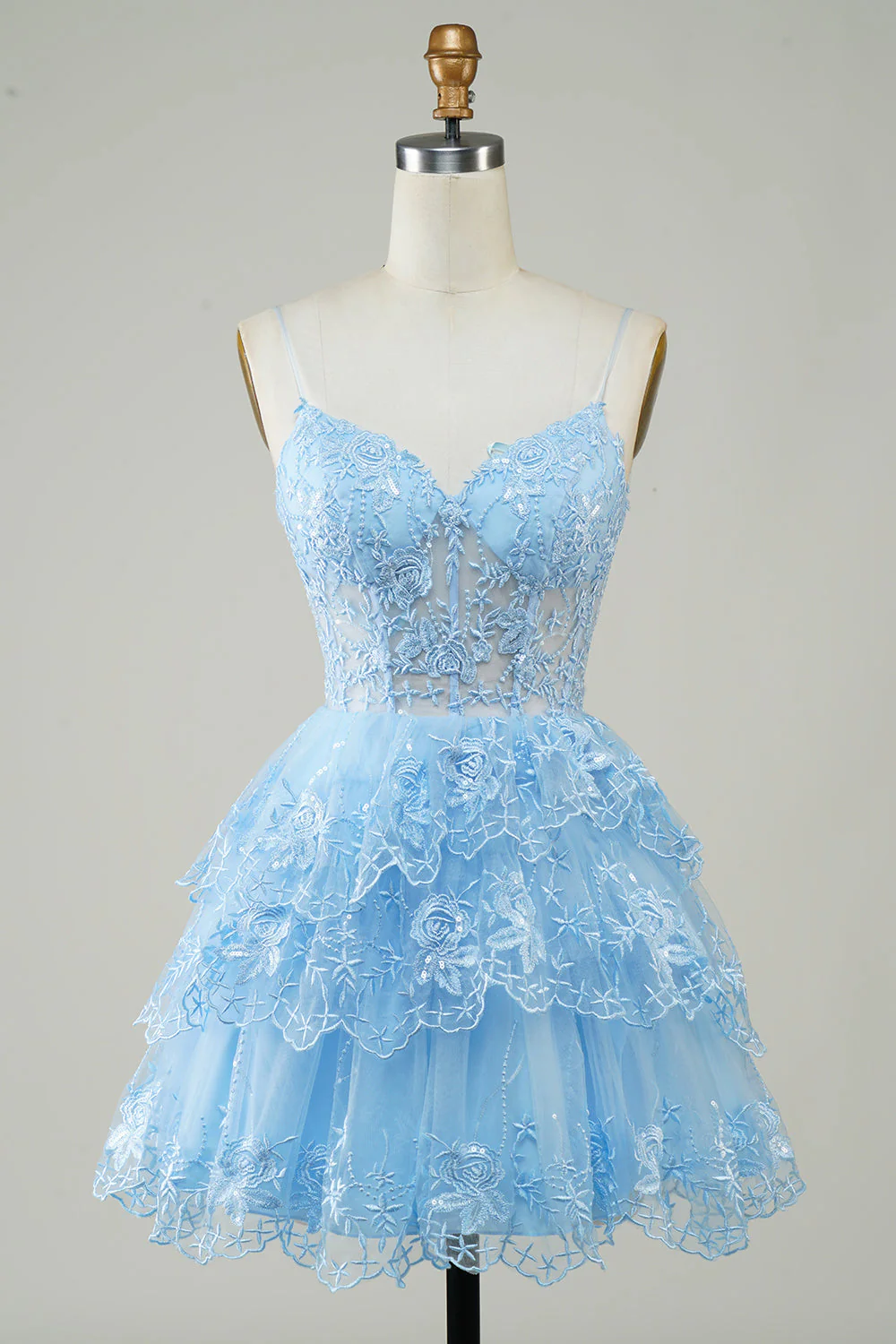 Wspaniałe paski spaghetti z linii Czarny błyszczący gorset Homecoming Dress - Image 4