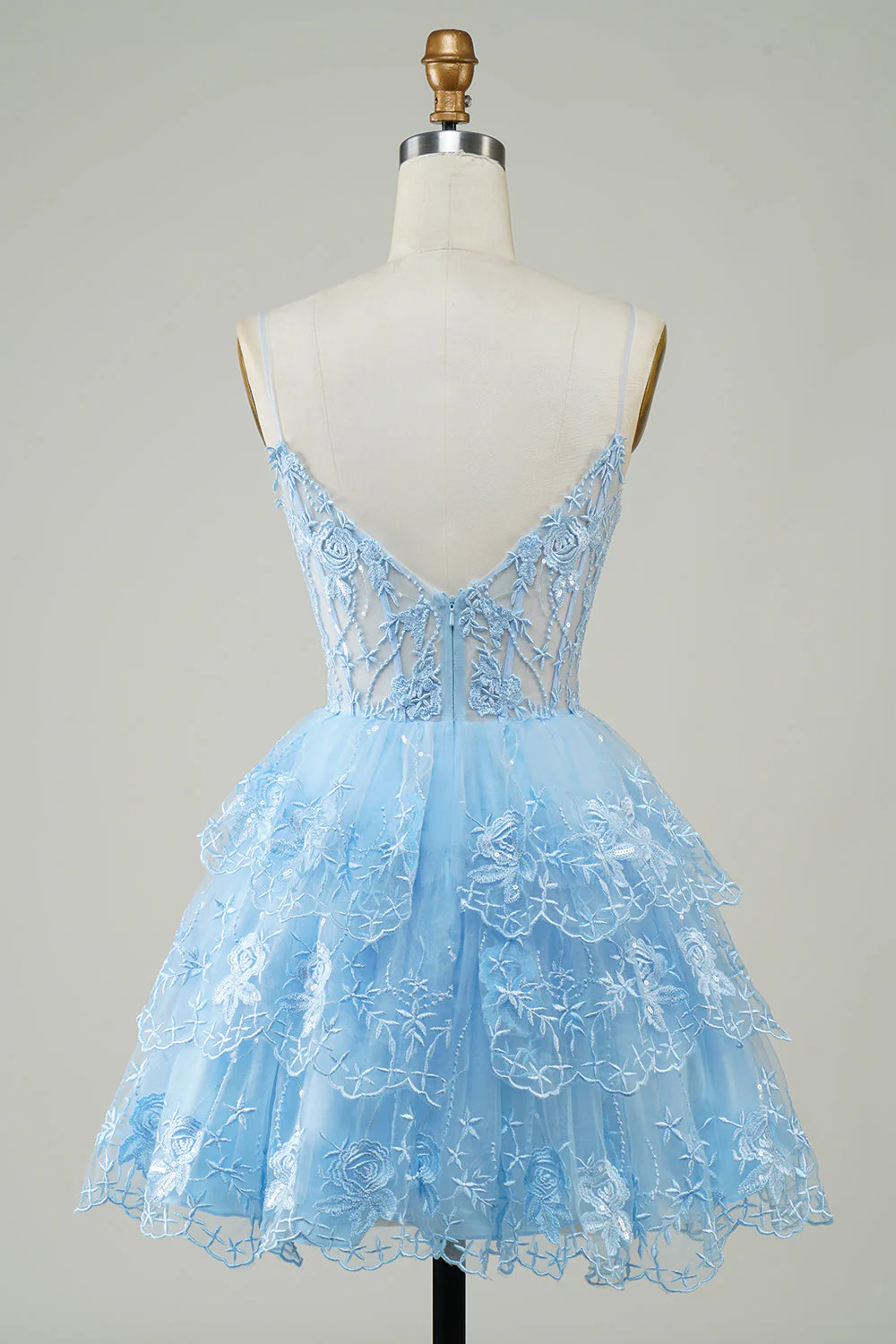 Wspaniałe paski spaghetti z linii Czarny błyszczący gorset Homecoming Dress - Image 5