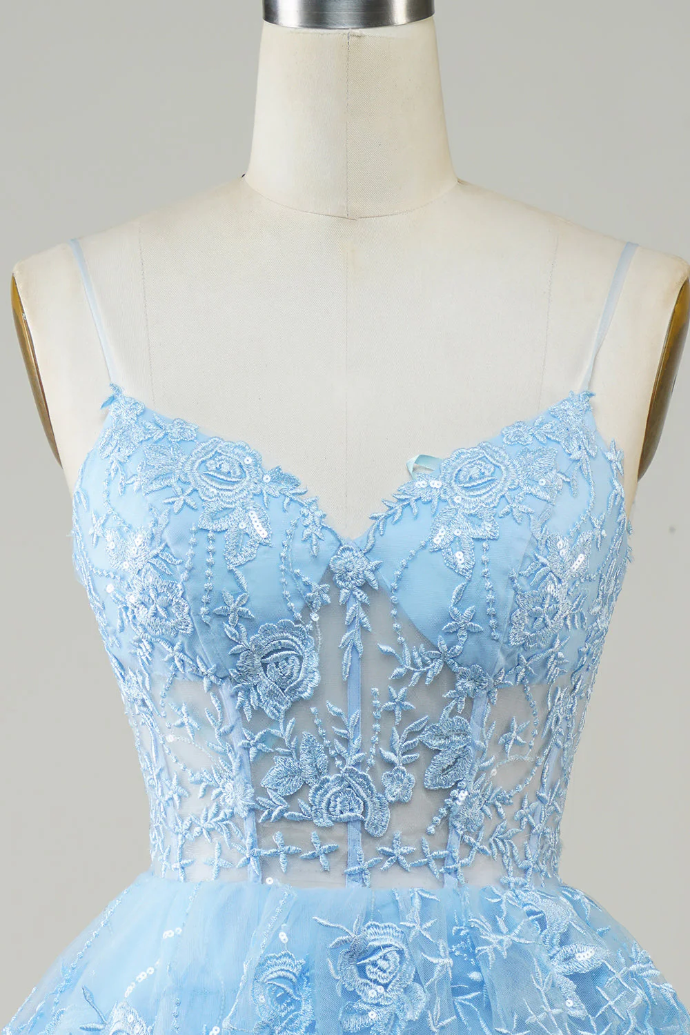 Wspaniałe paski spaghetti z linii Czarny błyszczący gorset Homecoming Dress - Image 6