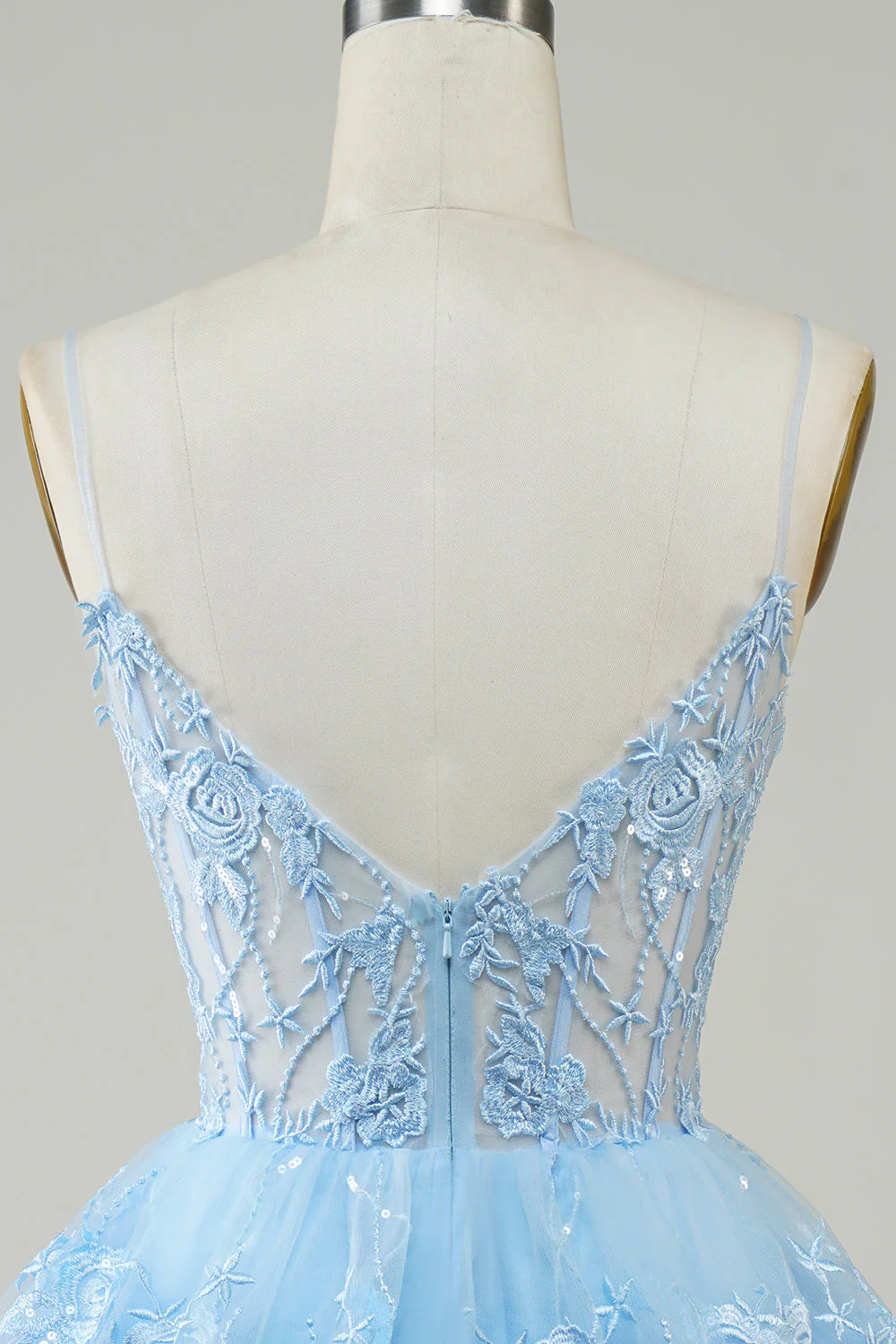 Wspaniałe paski spaghetti z linii Czarny błyszczący gorset Homecoming Dress - Image 7