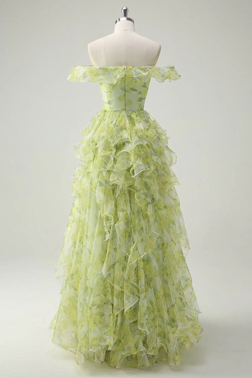 Zakurzona szałwia Kwiatowy Potargana Linia A Kwadratowy Dekolt Długa Sukienka Na Studniówkę - Image 2