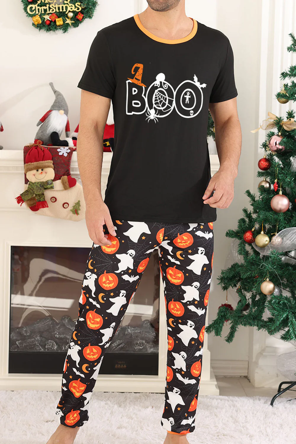 Zestaw Piżam Rodzinnych Halloween Z Czarną Dynią Z Nadrukiem - Image 3