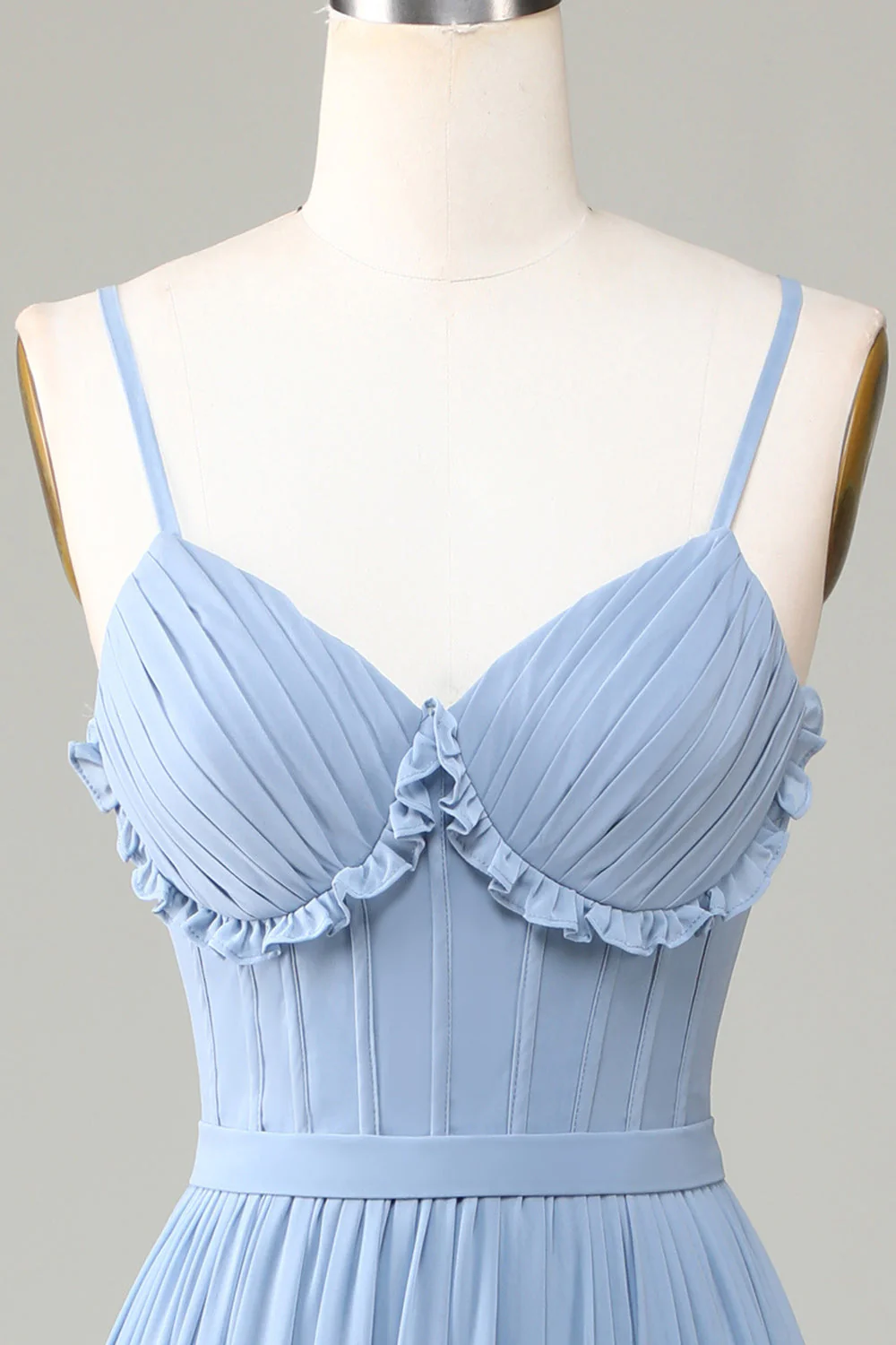 Zgaszony niebieski gorset z nadrukiem Spaghetti Paski Długa sukienka druhny z krzyżem Criss Cross Back - Image 4