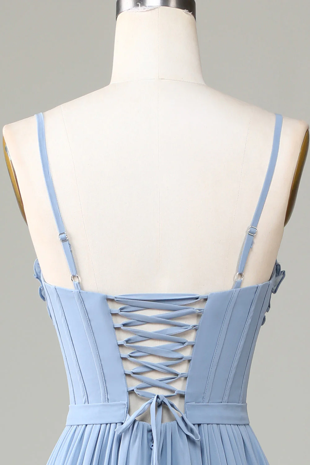 Zgaszony niebieski gorset z nadrukiem Spaghetti Paski Długa sukienka druhny z krzyżem Criss Cross Back - Image 5
