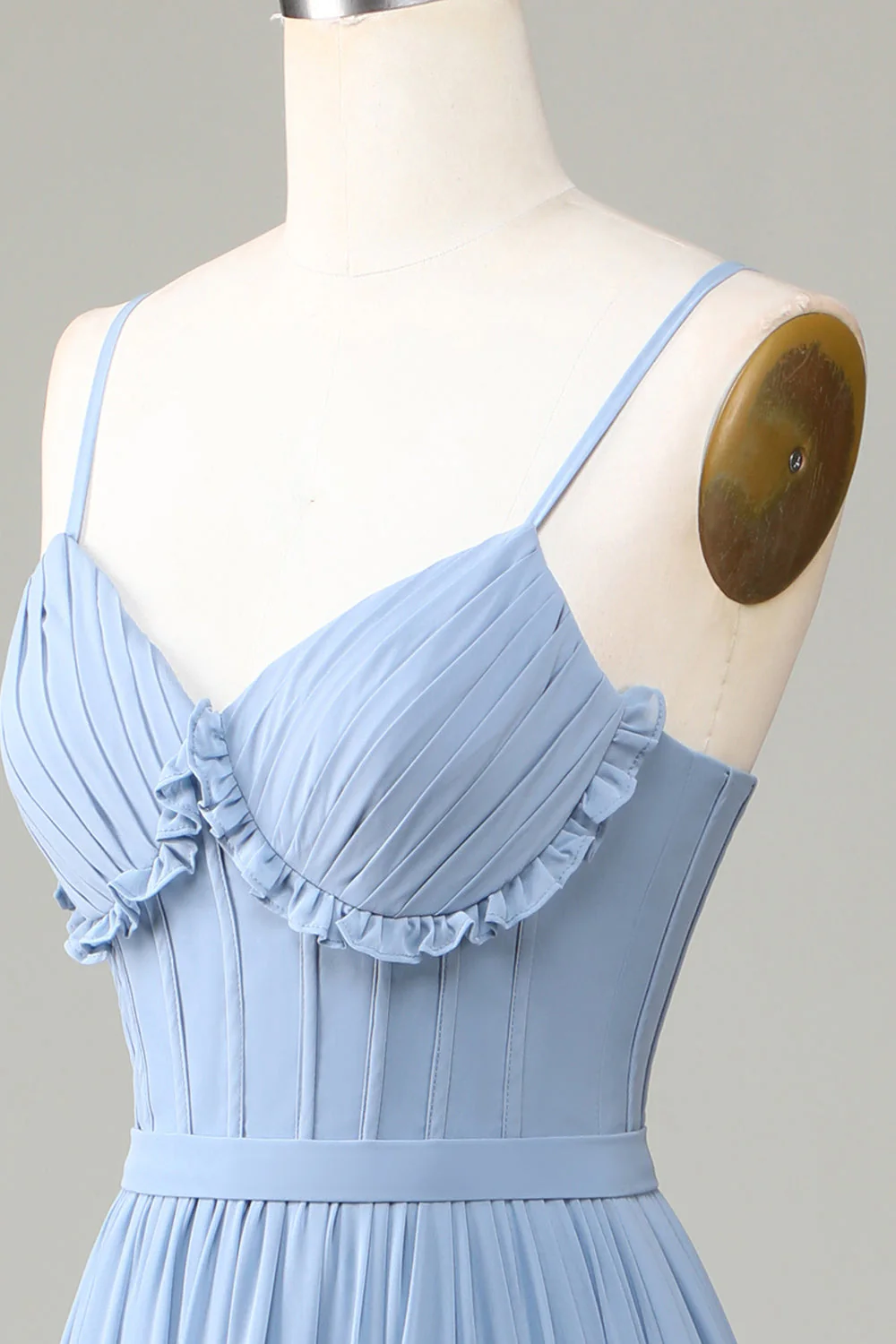 Zgaszony niebieski gorset z nadrukiem Spaghetti Paski Długa sukienka druhny z krzyżem Criss Cross Back - Image 6