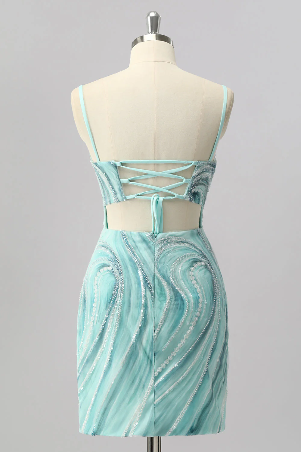 Zielona cekinowa sukienka mini bodycon z koralikami - Image 2
