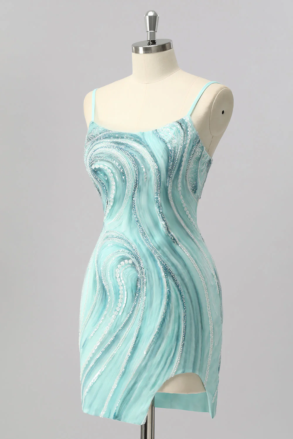 Zielona cekinowa sukienka mini bodycon z koralikami - Image 3