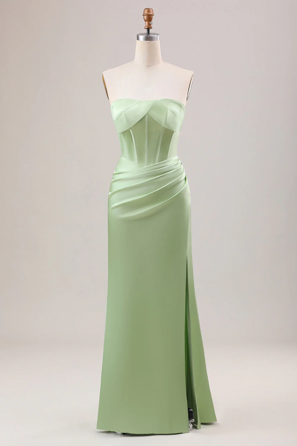 Zielona Gorsetowa Długa Sukienki Na Wesele Bez Ramiączek Z Rozcięciem