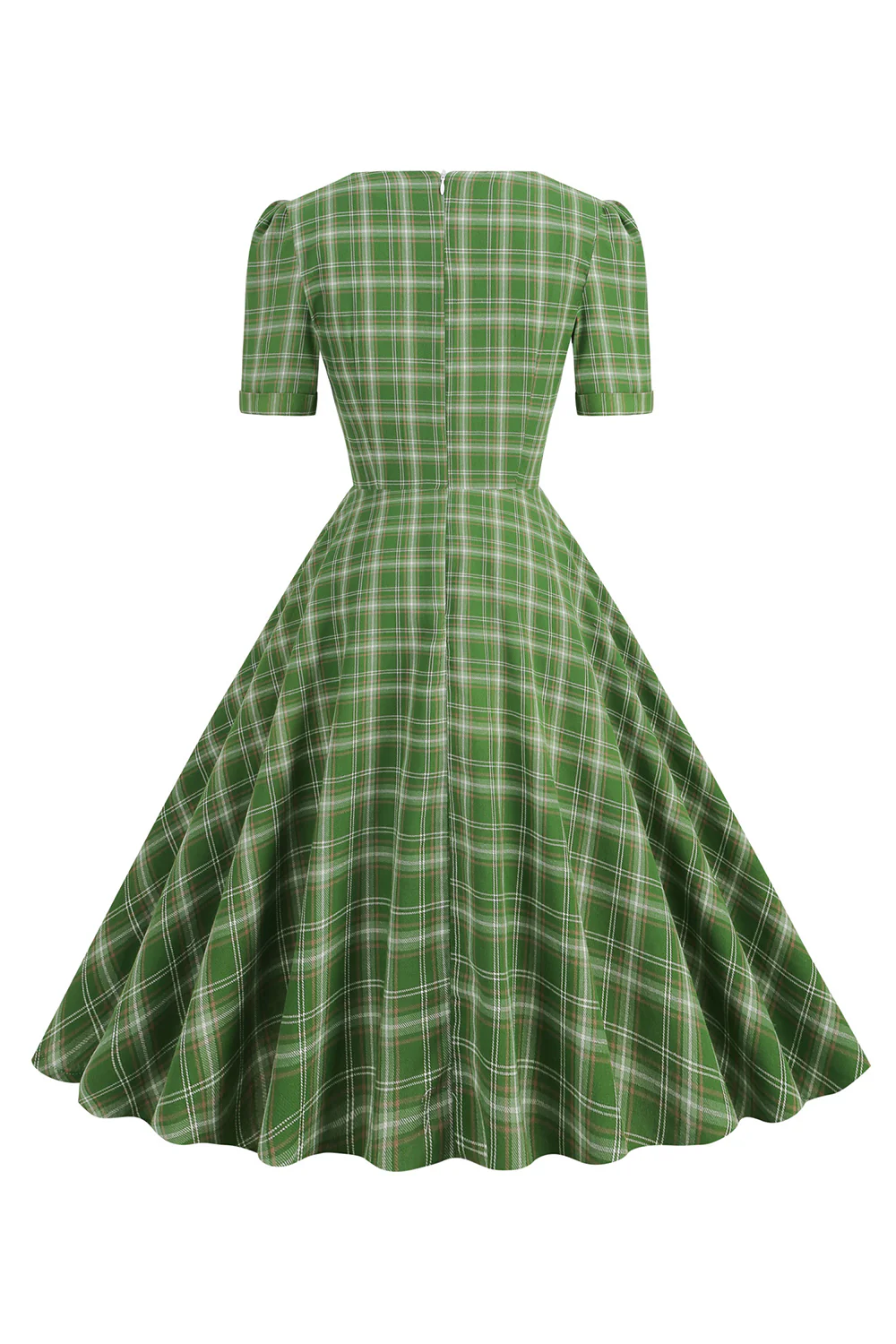 Zielona Kokardka Z Krótkim Rękawem W Kratę Sukienka 1950s Vintage - Image 2