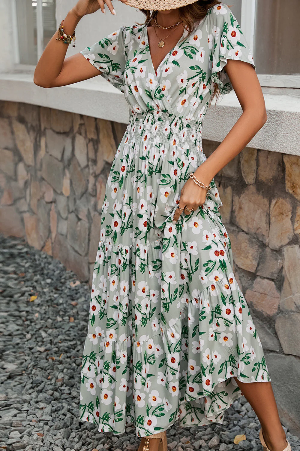 Zielona letnia sukienka w kwiaty A Line - Image 3