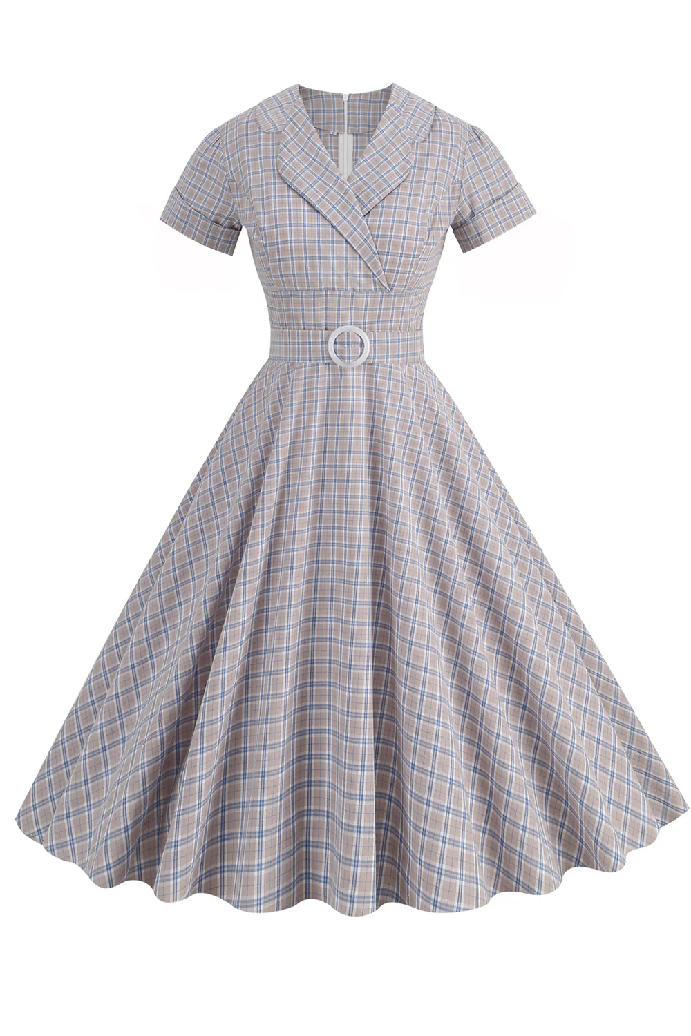 Zielona siatka A Line Lapel Vintage 1950 Sukienka z krótkimi rękawami - Image 6