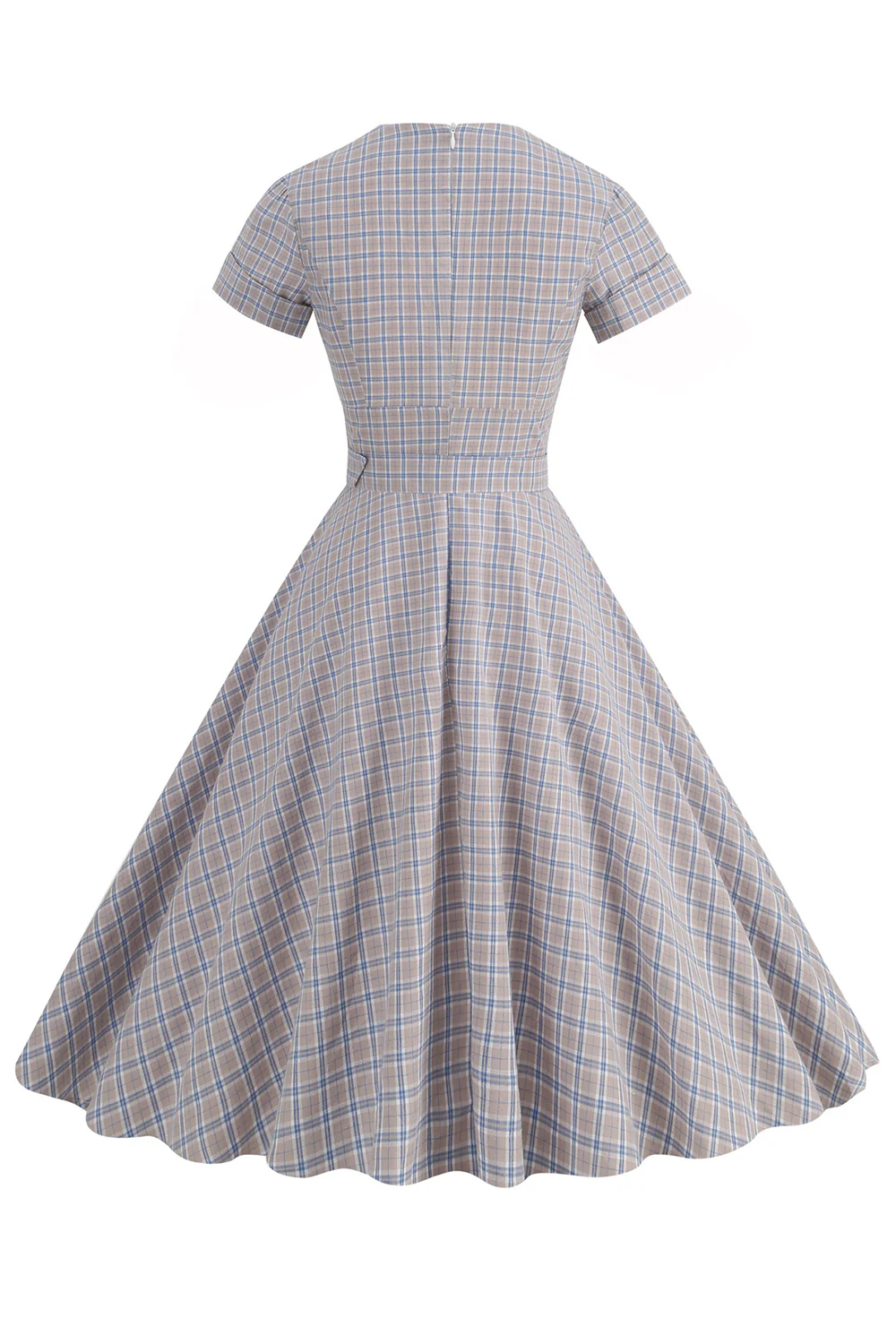 Zielona siatka A Line Lapel Vintage 1950 Sukienka z krótkimi rękawami - Image 7