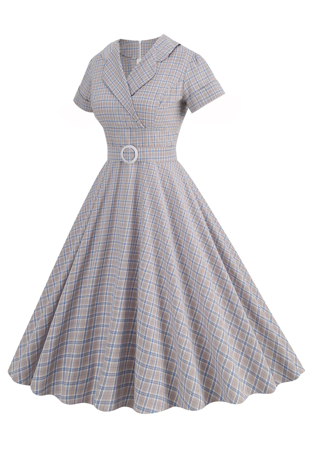Zielona siatka A Line Lapel Vintage 1950 Sukienka z krótkimi rękawami - Image 8