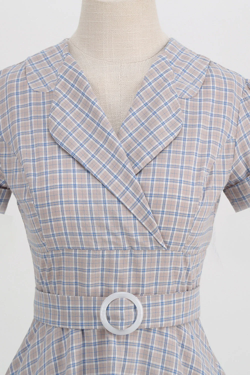 Zielona siatka A Line Lapel Vintage 1950 Sukienka z krótkimi rękawami - Image 9