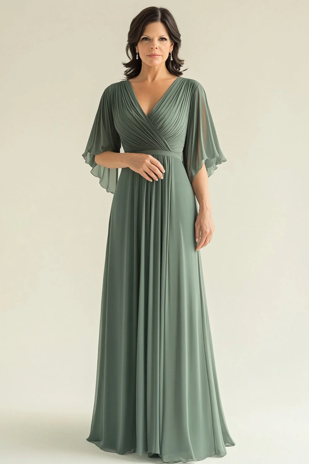 Zielona sukienka chórowa z plisowanym szyfonem w kształcie litery A - Image 2