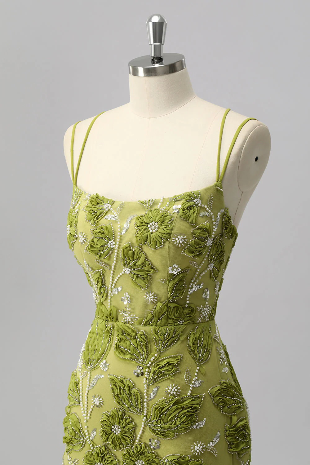 Zielona sukienka mini z koralikami bodycon z kwiatami 3D - Image 6