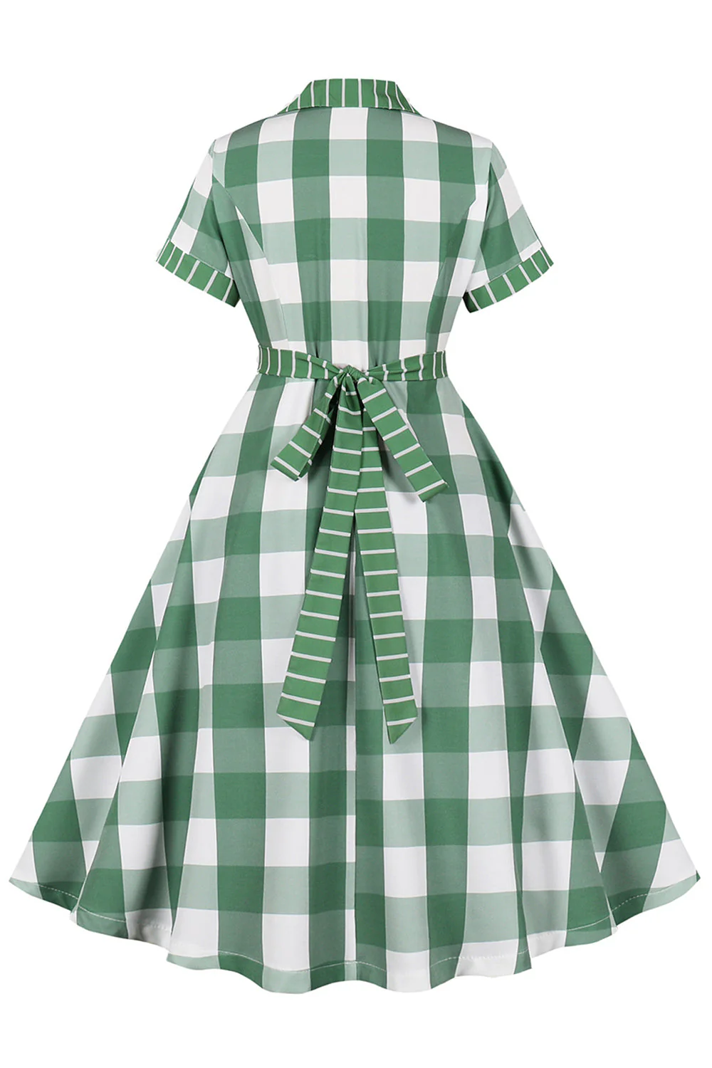 Zielona sukienka w kratę z krótkimi rękawami w stylu retro z lat 1950. z kokardkami - Image 2