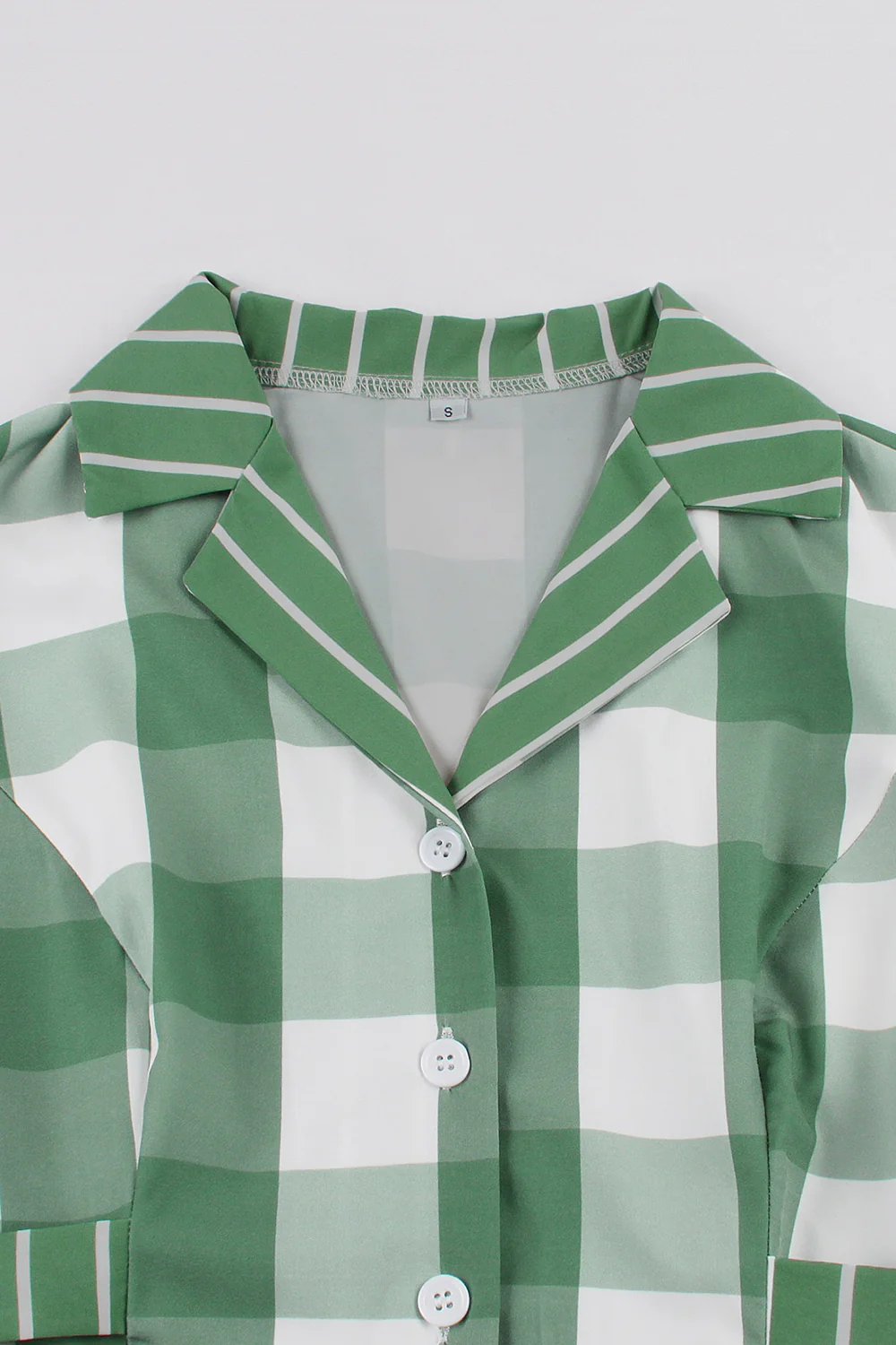 Zielona sukienka w kratę z krótkimi rękawami w stylu retro z lat 1950. z kokardkami - Image 7