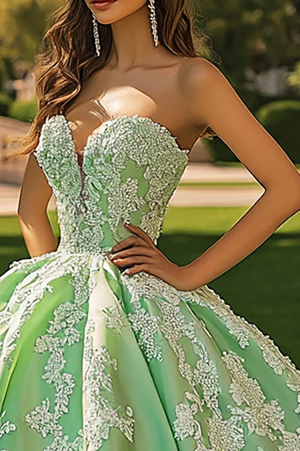 Zielona Suknia Balowa Kochanie Długa Księżniczka Quinceanera Sukienka Z Aplikacjami - Image 2