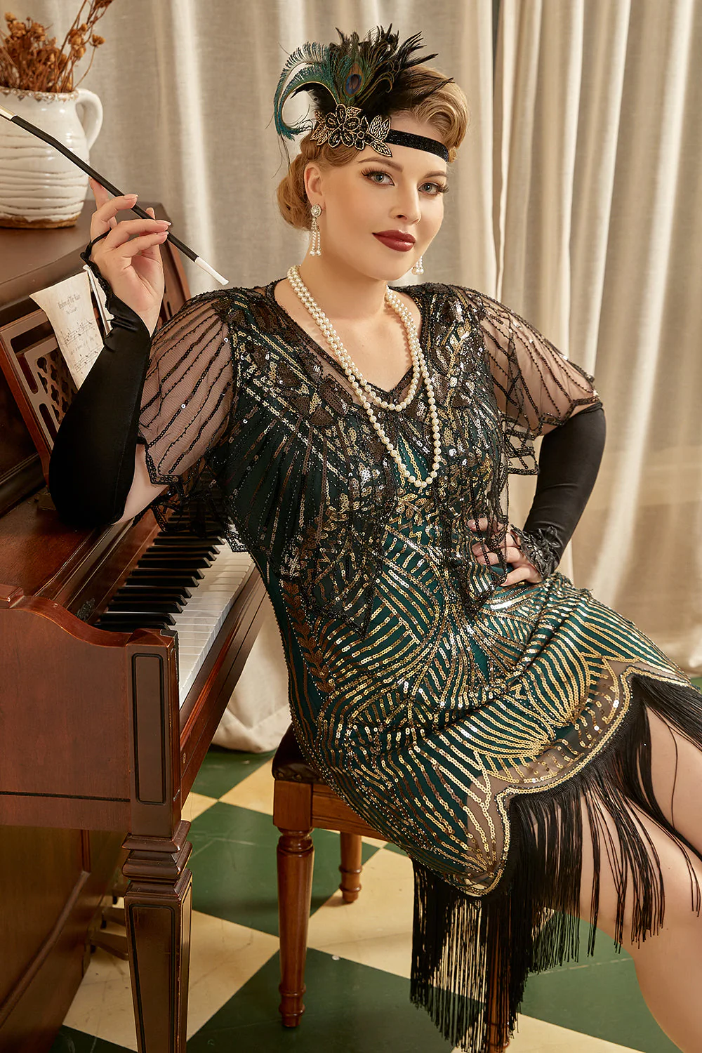 Zielone Cekinowe Sukienki Flapper Dla Puszystych - Image 6