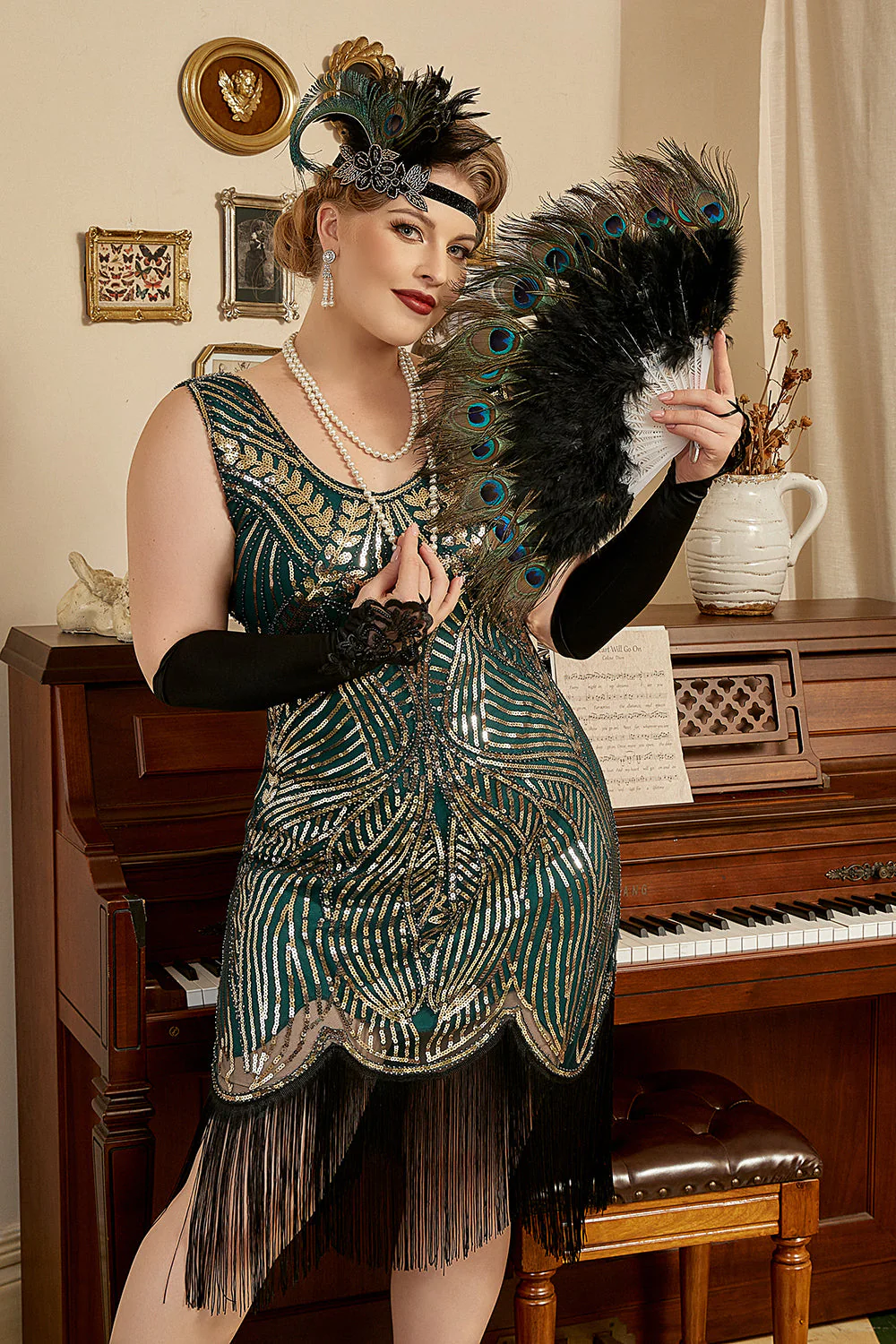 Zielone Cekinowe Sukienki Flapper Dla Puszystych - Image 7