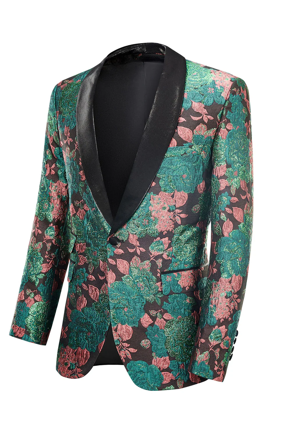 Zielony szal Lapel Jacquard Floral Pattern Męski garnitur do domu Blazer - Image 3